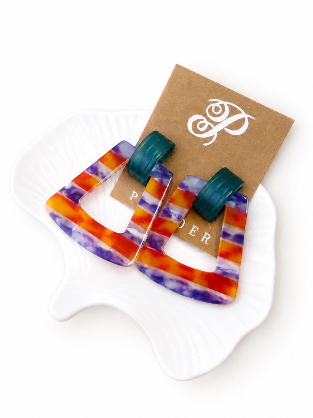 Colorful Geometric Resin Statement Earrings Boho Retro Festival Style NWT